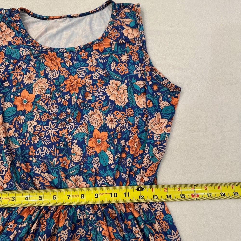 Boho Floral Sleeveless Maxi Dress - Blue and Orange - Picture 6 of 10